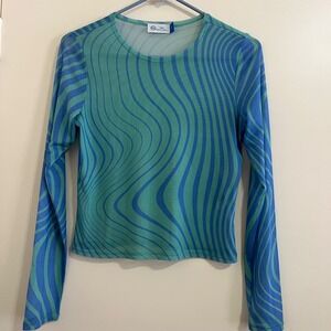 C&A 1841 Womens Mesh Sheer Top Medium Groovy Y2K Rave Festival Disco Psychedelic